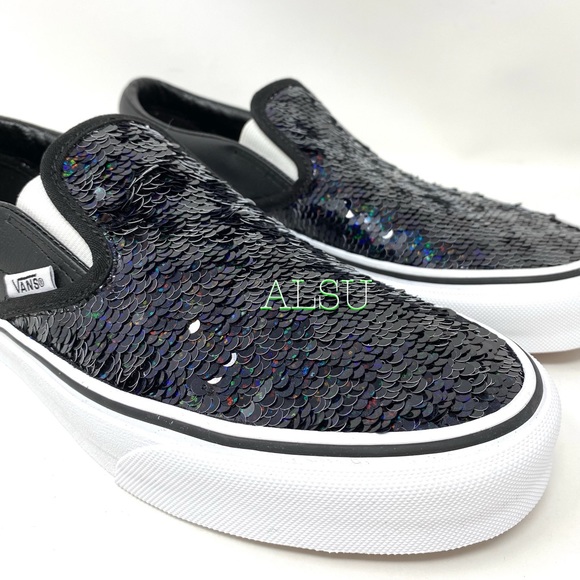 VANS Classic Slip On Fliping Sequins Black Le Wome - Picture 2 of 8